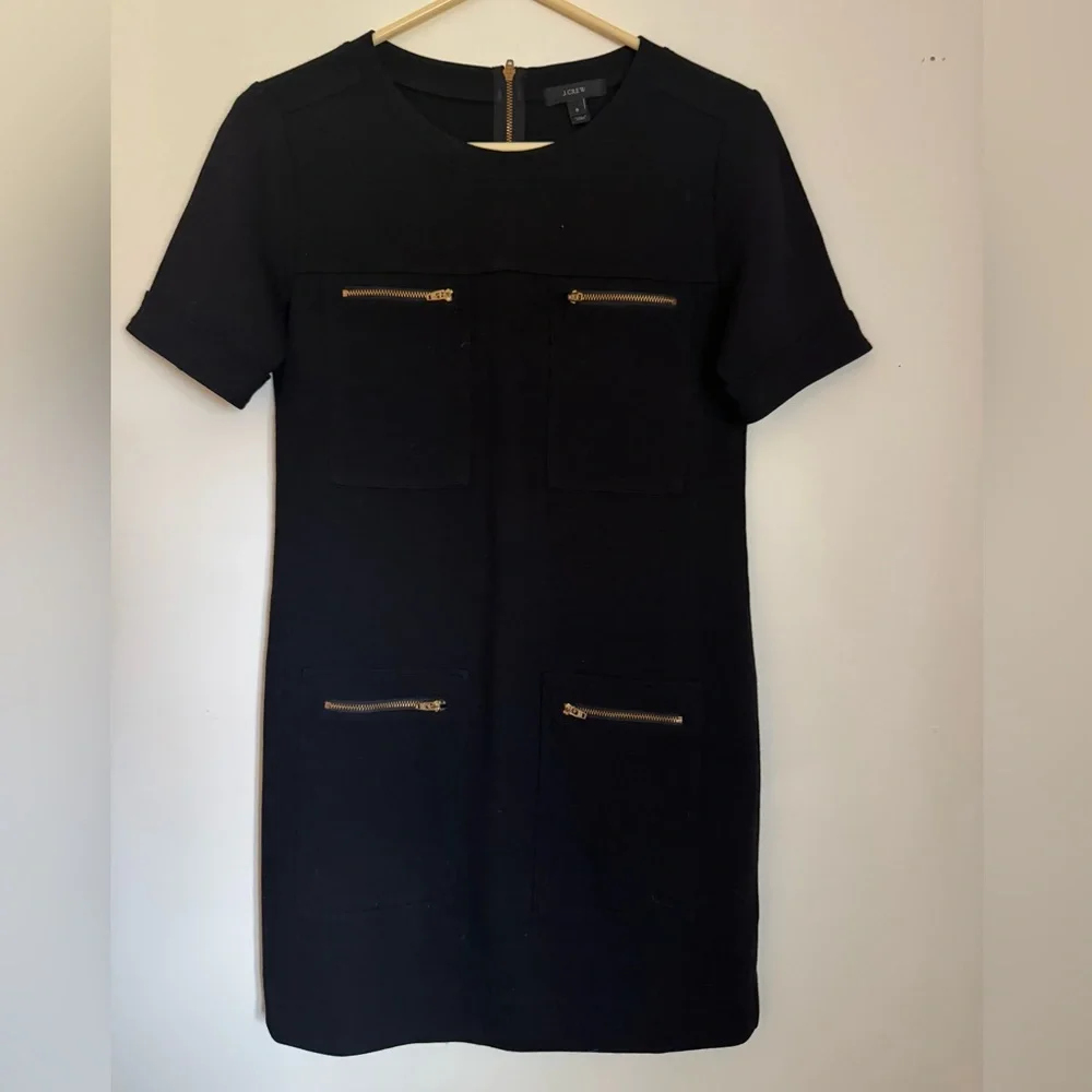 J. Crew Black Mini Dress with Gold Zippers, Size 0